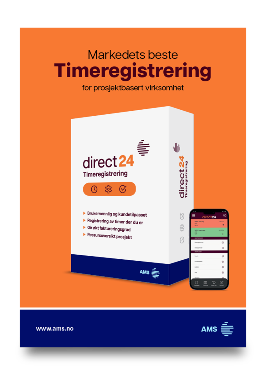 Markedsledende timeføringssystem for prosjektbasert virksomhet. direct 24 er et svært fleksibelt timeregistreringssystem som tilbyr en enkel og effektiv måte å registrere timer på. Vi har lang erfaring med timeføring og har utviklet timeregistreringsprogram sammen med kunder siden 1991.